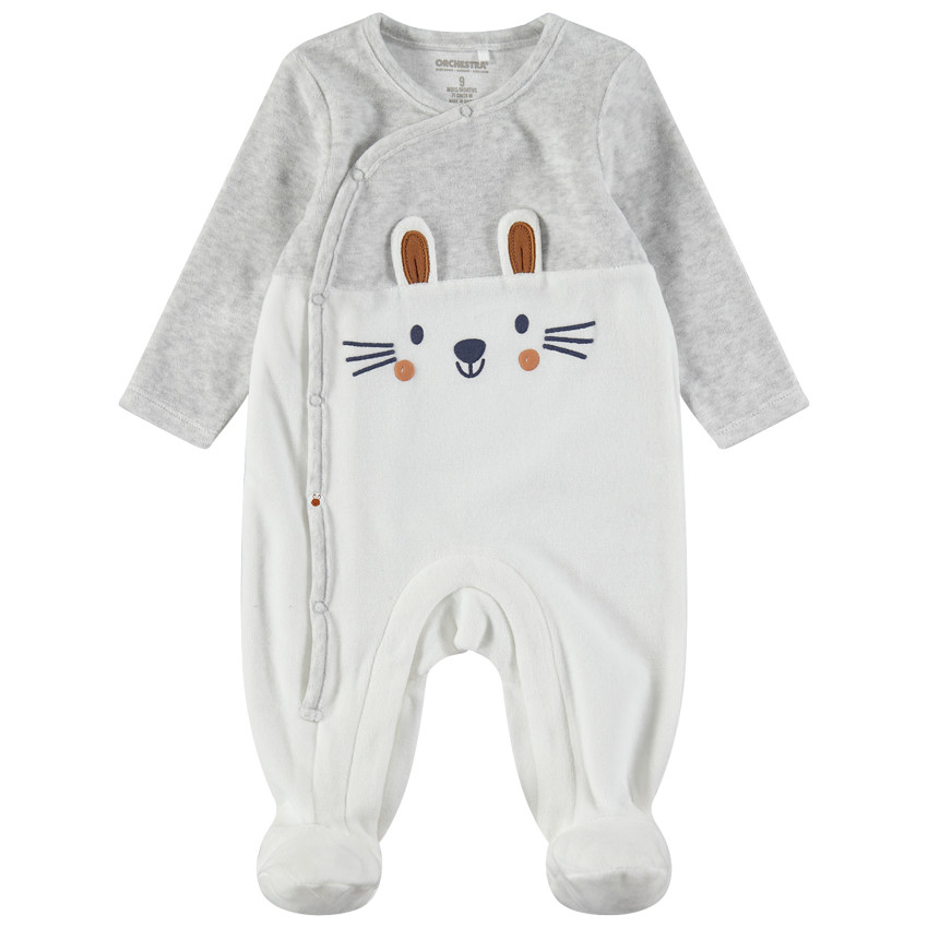 Dors-bien en velours bicolore avec détails printés et oreilles en relief 