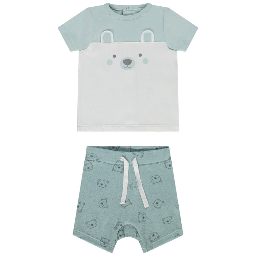 Korte 2-delige set van badstof met berenpatroon voor babyjongen 