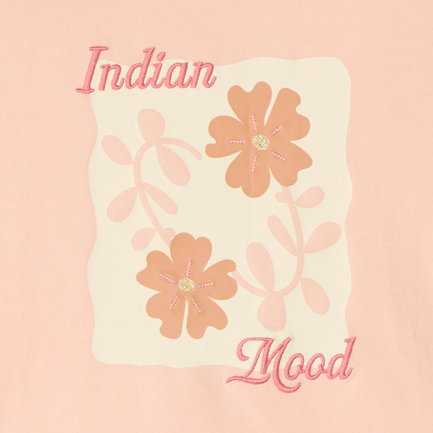 T-shirt manches courtes volanté print fleur pour fille 