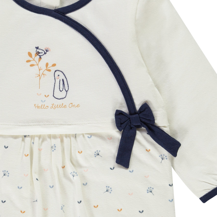 Combinaison longue en velours et jersey ouatiné imprimé fleuri et broderie pour bébé fille 