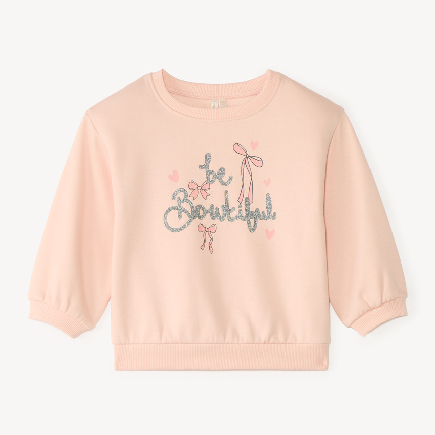 Sweat in fleece 1/2 oversized met fantasieprint voor meisjesbaby. 