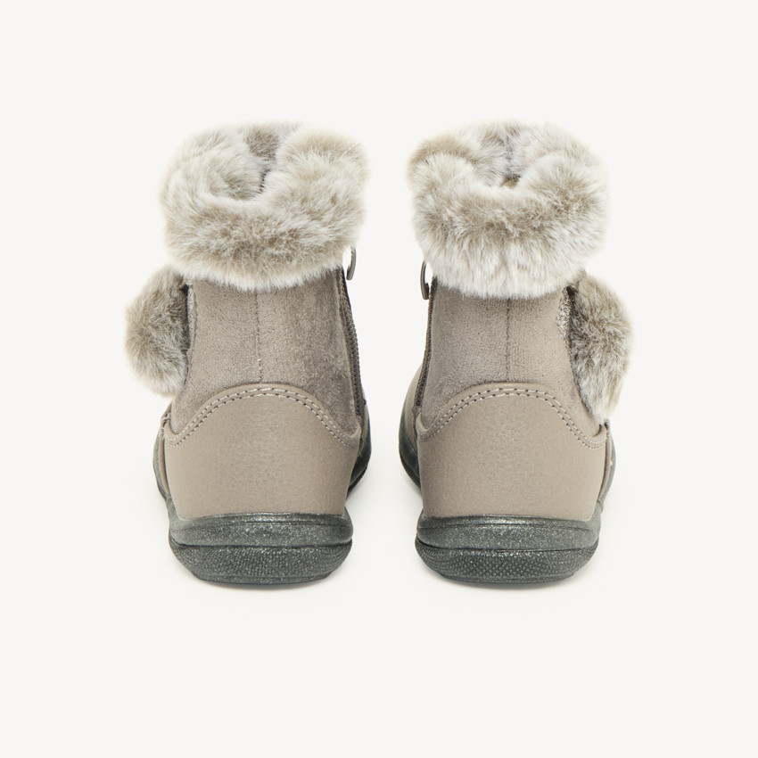 Bottines bébé fille fausse fourrure et pompon 