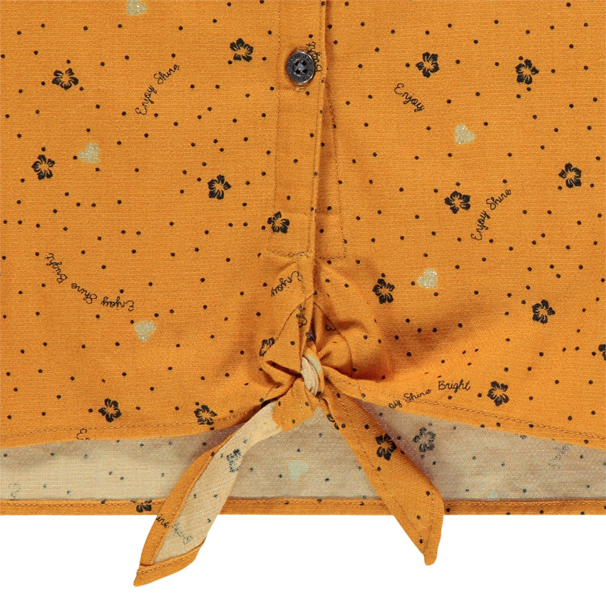 Chemise manches longues jaune à nouer et imprimé floral all-over 