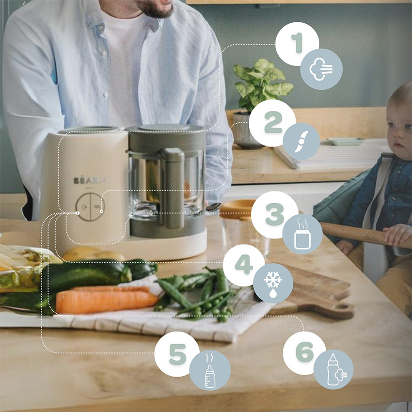 Babycook Néo robot cuiseur bébé 6 en 1 made in France gris/blanc 