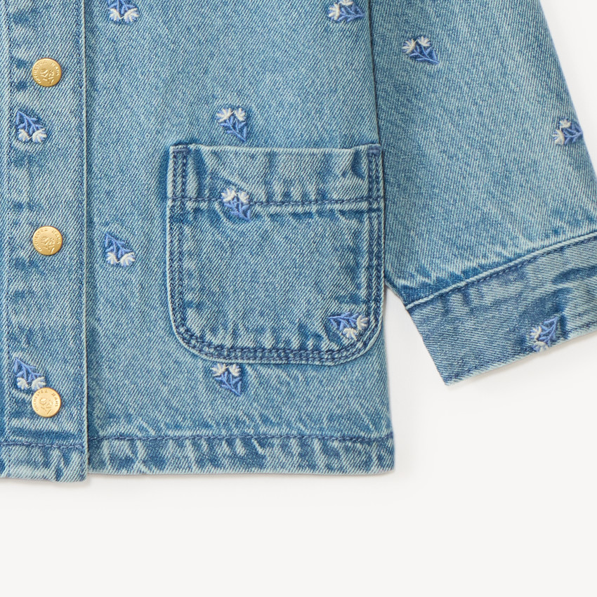Denim jasje met lange mouwen en bloemenborduring voor babymeisjes 