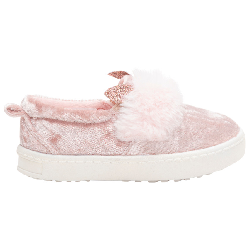 Slippers van velours met sherpa en gecompenseerde zool 