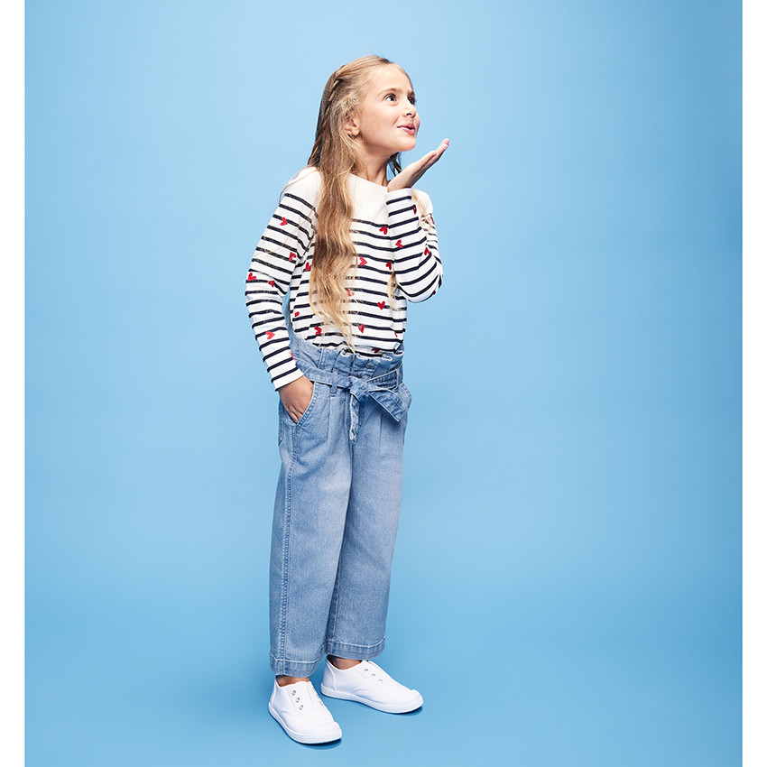 Matrozenshirt met lange mouwen en hartjesprint voor meisjes 