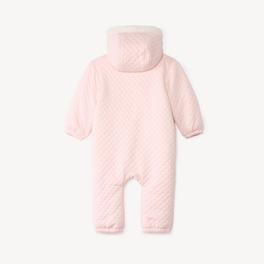 Pilotenpak in doorgestikt jersey, effen roos, voor babymeisje met verschillende afwerkingen per leeftijdsperiode 