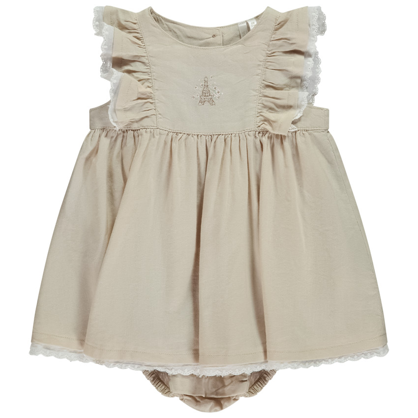 Robe body à manches volantées et Tour Eiffel brodée pour bébé fille 