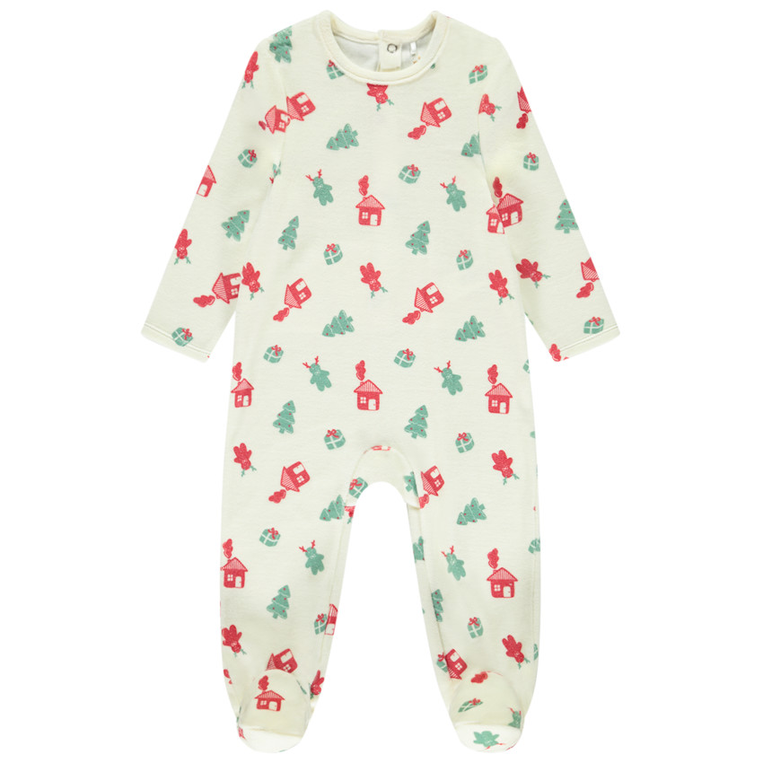 Pyjama in fluweel met kerstboomprint voor baby 