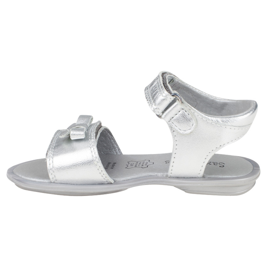 Open schoenen in leder zilverkleur met strik 