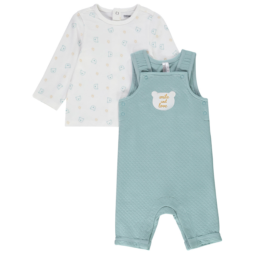 Matelassé salopette met t-shirt met berenprint voor baby jongen 