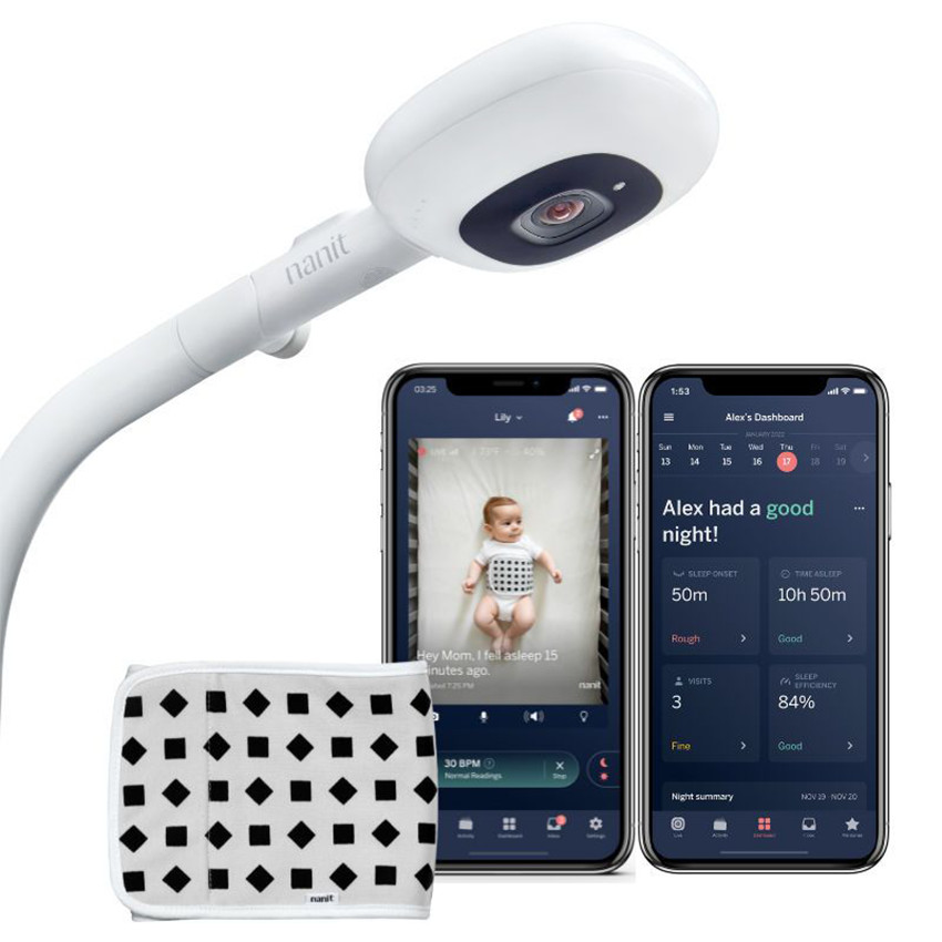 Babyphone Vidéo Pro + dispositif respiratoire + Support de sol pour caméra Blanc 