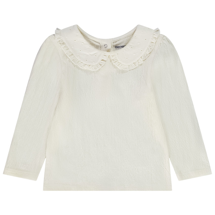 Lange mouwen T-shirt in jersey met Engels borduursel kraag voor baby meisje 