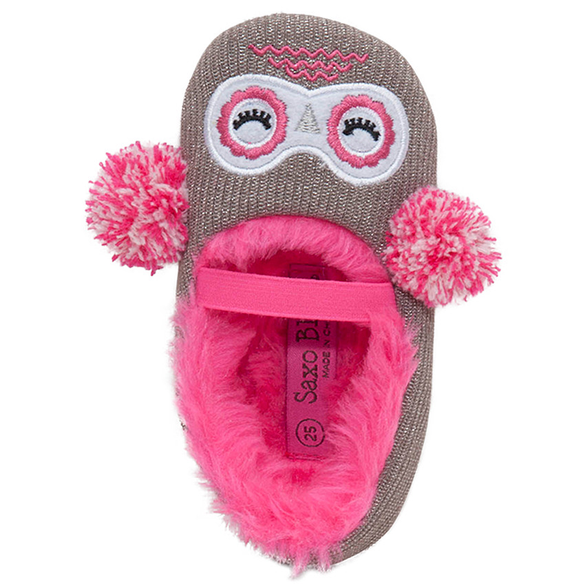 Chaussons bas en tricot brillant avec doublure en fausse fourrure rose 