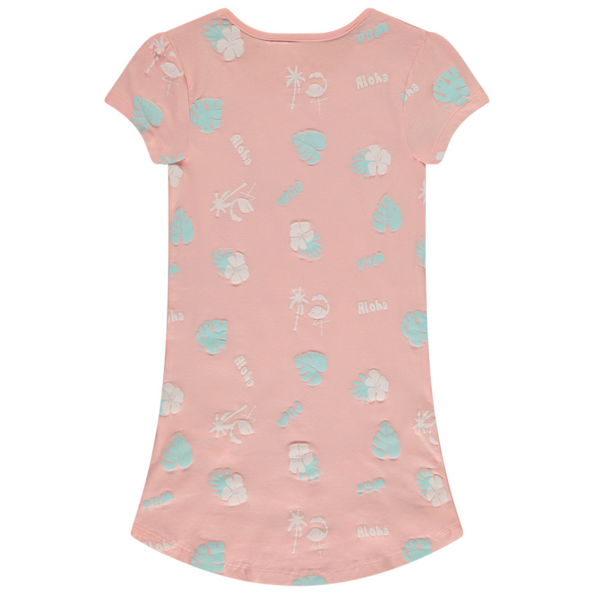 Nachtjapon korte mouwen met botanische print in puff print voor meisjes 