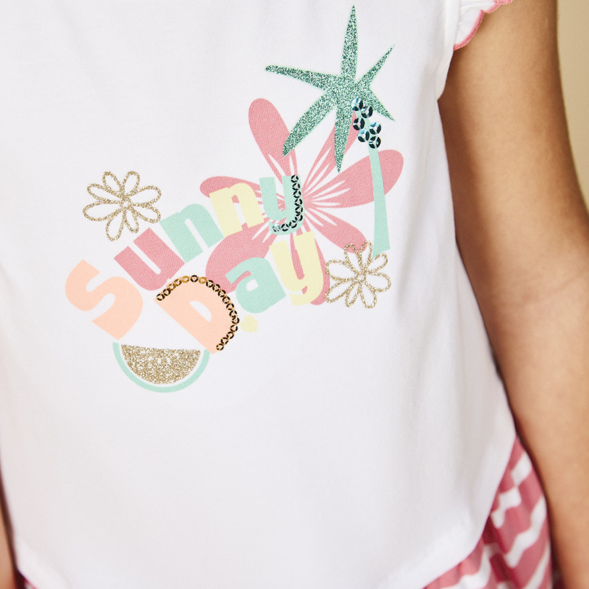 Jurk 2-in-1 effect met fantasieprint en strepen voor meisjes 