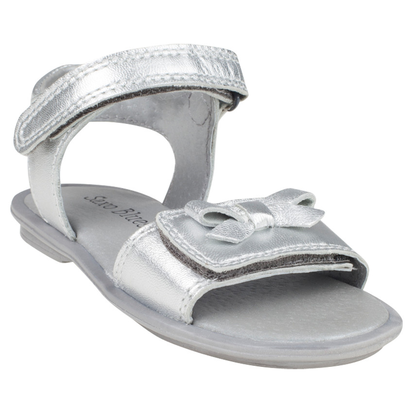 Open schoenen in leder zilverkleur met strik 