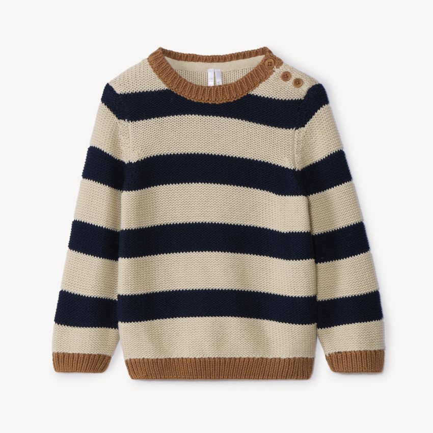 Gebreide trui met lange mouwen en contrasterende strepen voor babyjongen 