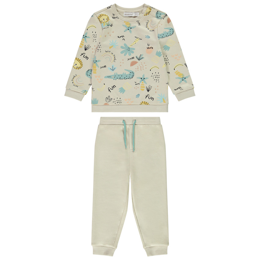 Ensemble en molleton sweat imprimé jungle + jogging uni pour bébé garçon 