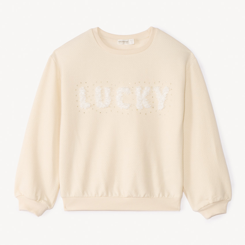 Oversized sweat met 3D bloembreiselpatroon voor meisjes 