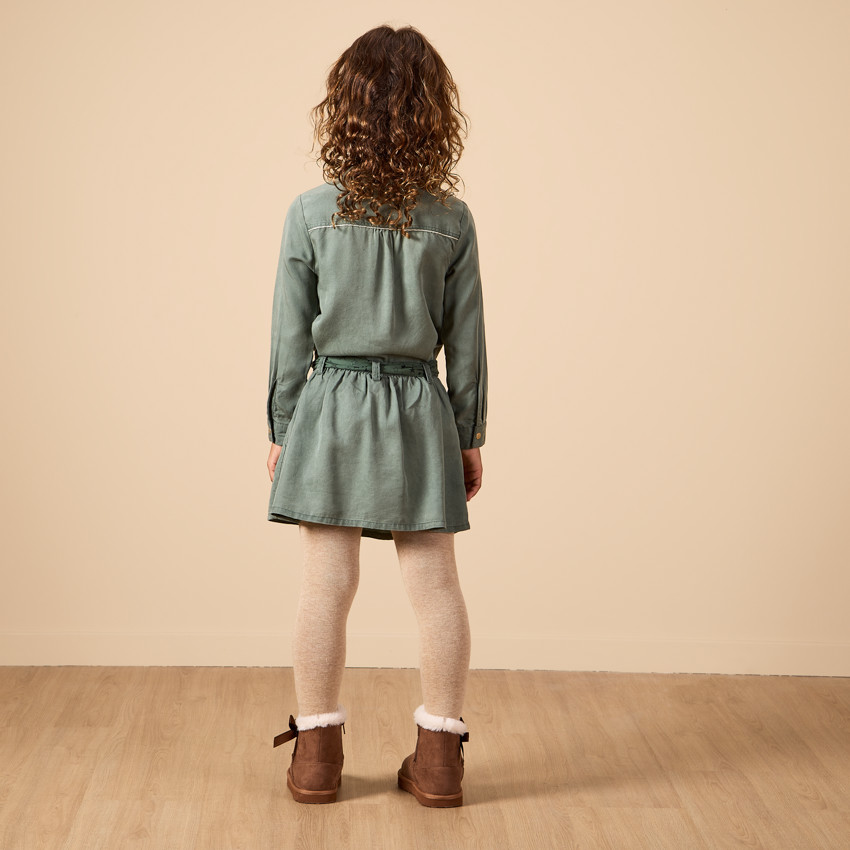 Robe manches longues style chemise avec ceinture pour fille 