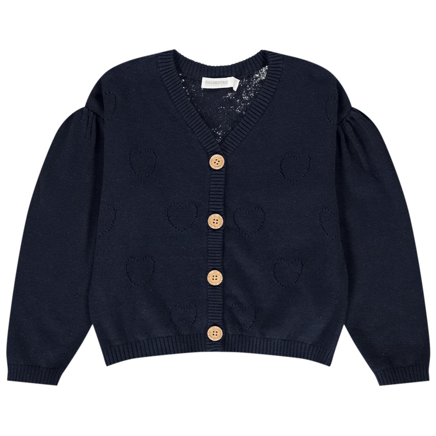 Gilet tricot en maille pointelle cœurs pour fille 