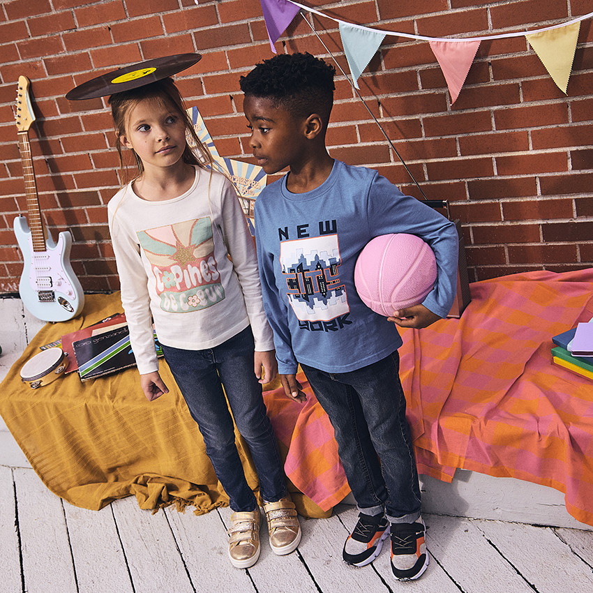 T-shirt manches longues print fantaisie pailleté pour fille 