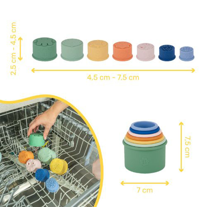 Jouet de bain set de 7 tasses silicone empilables  