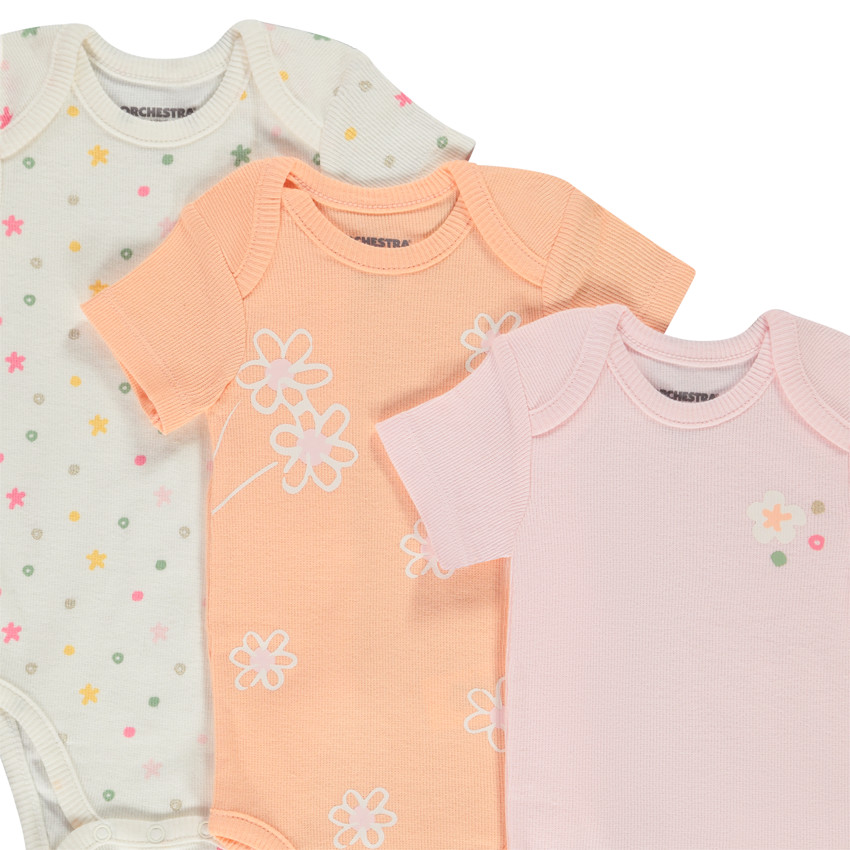 Lot de 5 bodies en côte fantaisie pour bébé fille 