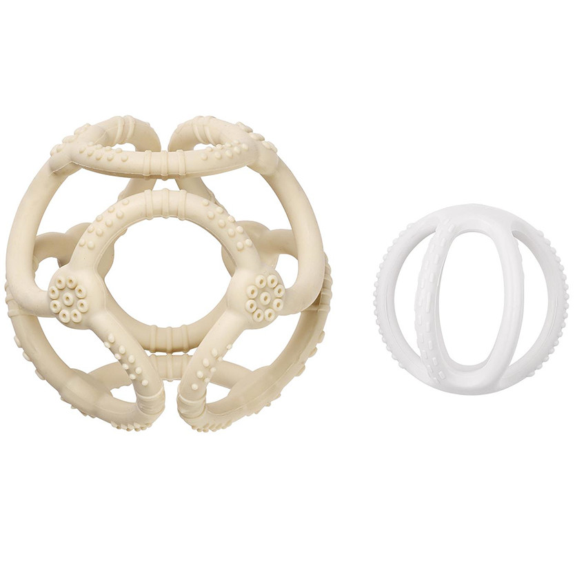 Anneau de dentition - Set 2 balles emboitable - Silicone - Argile/Blanc  