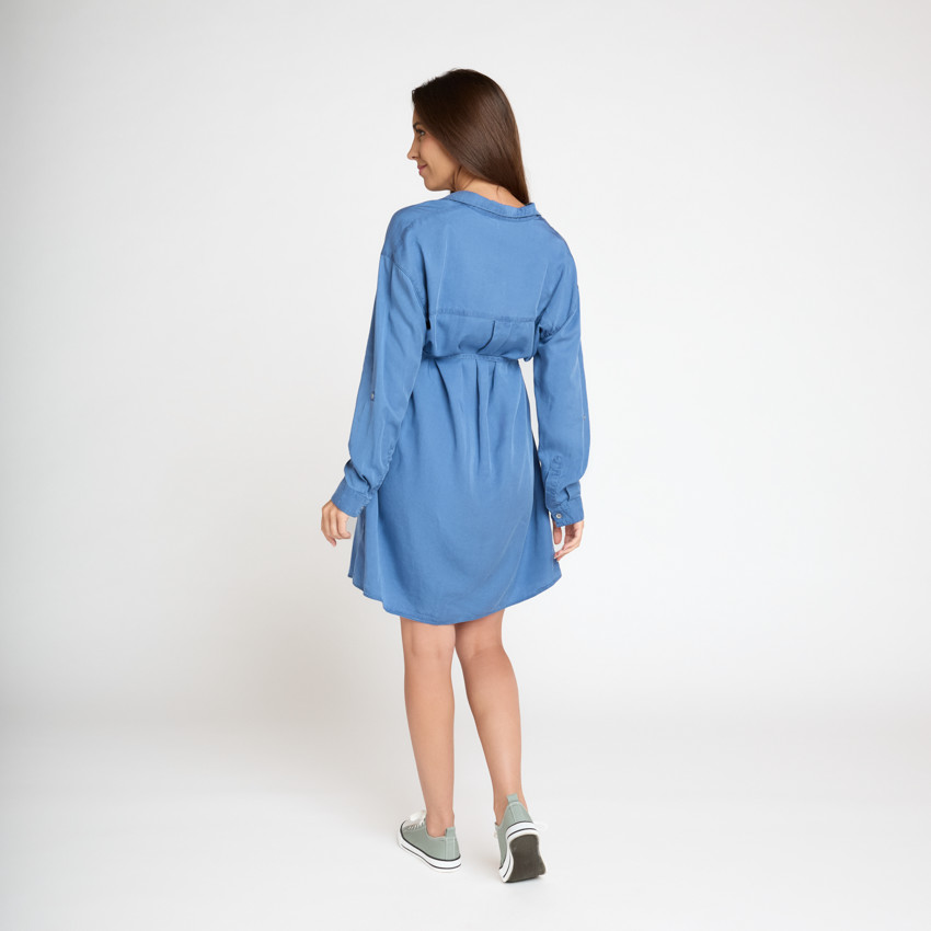 Robe chemise manches longues à nouer pour femme 