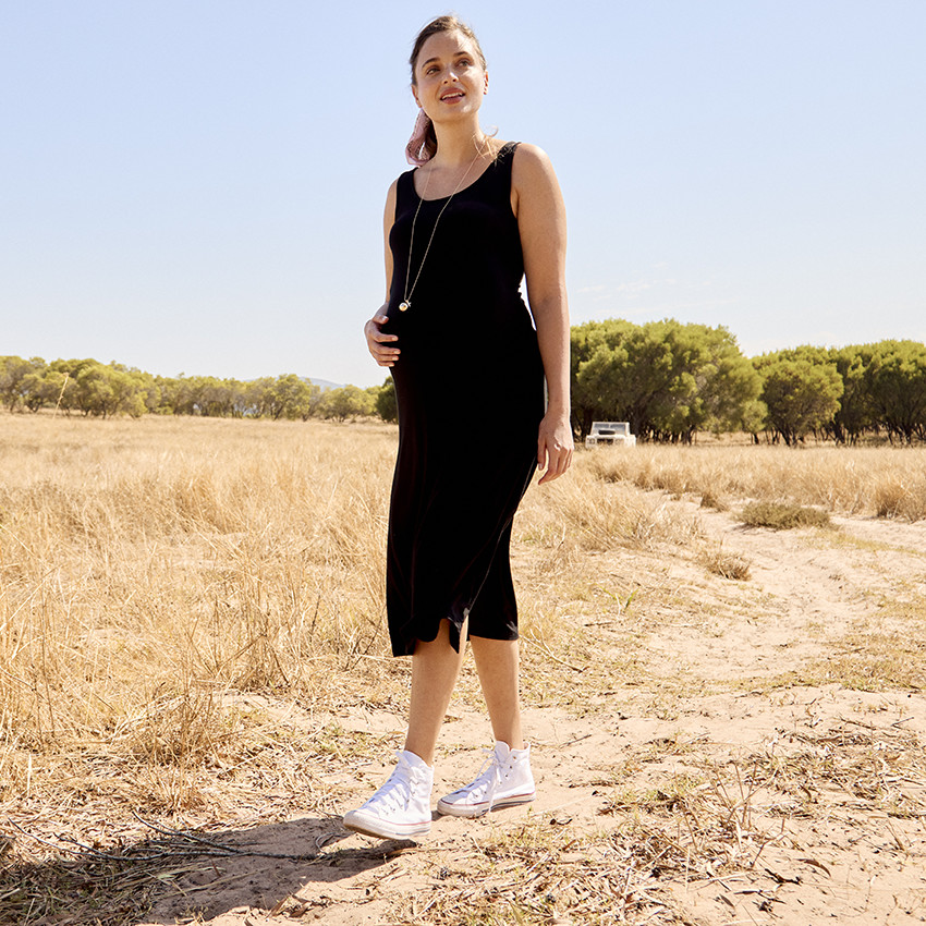 Lange jurk met bretellen voor dames 