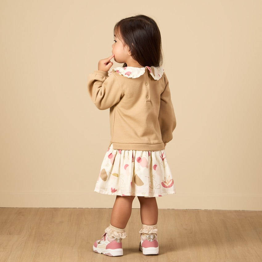 Robe manches longues bi-matières à col claudine pour bébé fille 