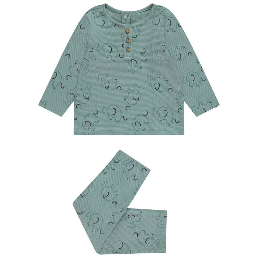 Pyjama 2-delig honingraat met olifantenprint voor babyjongen met verschillende afwerkingen afhankelijk van de leeftijd 
