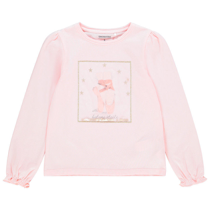 T-shirt manches longues pour fille à motif pailleté et sequins 