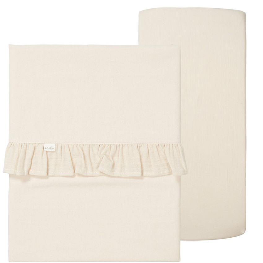 Set drap housse et drap plat Lit 60/120 Ruffle Combi Faroo Warm White TOG 0.1 