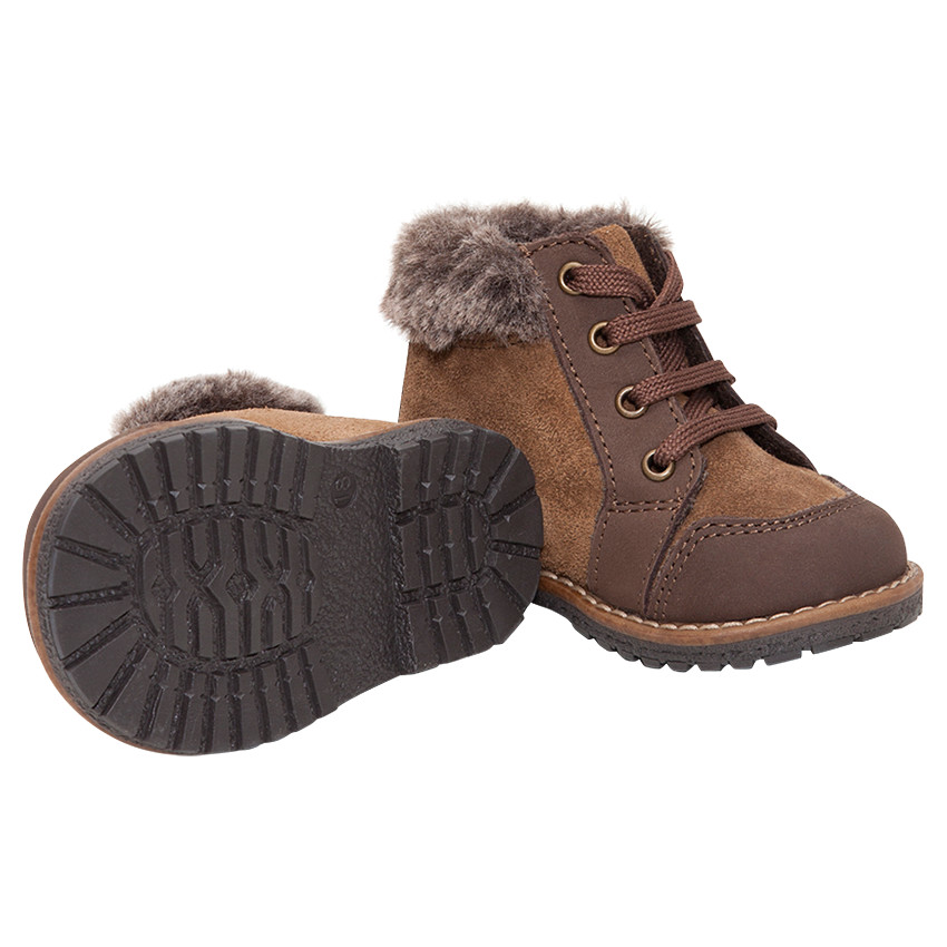 Lederen laarzen met suède en namaakbont bovenaan 