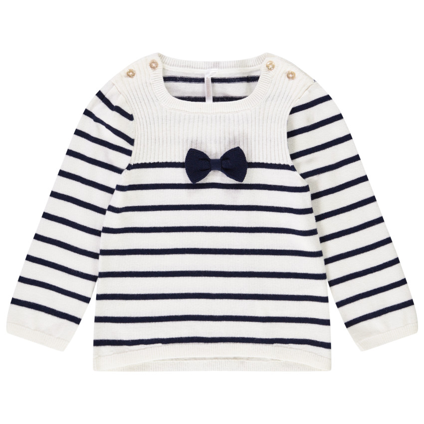 Pull marin boutonné avec nœud décoratif pour bébé fille 