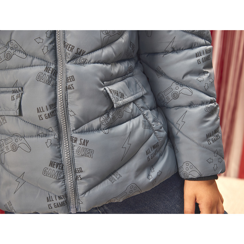 Donsjas microfleece met kap fantasieprint voor jongens 