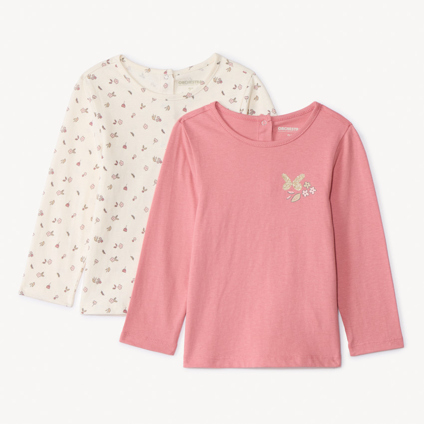 Set van 2 longsleeve fantasie T-shirts voor babymeisjes 
