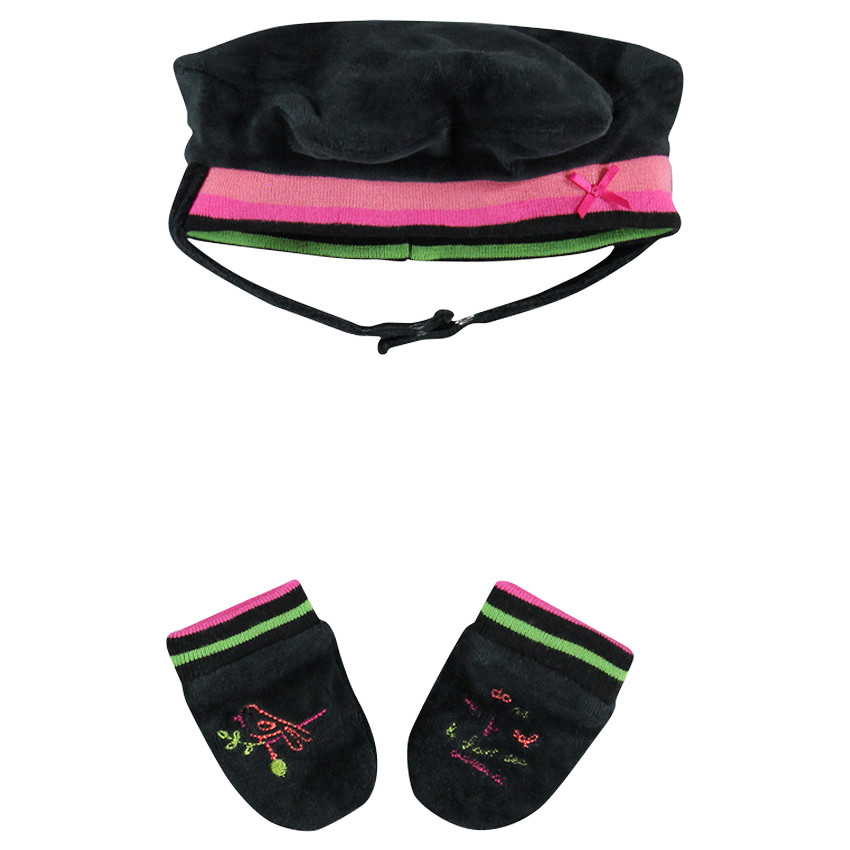 Ensemble béret et moufles en velours  