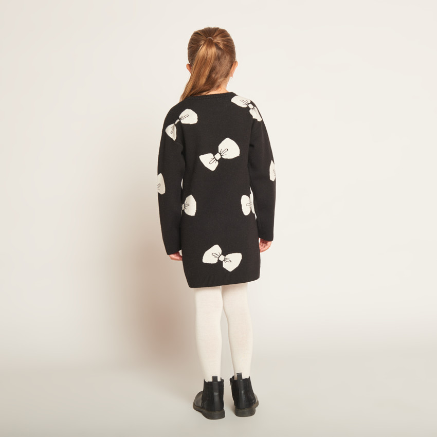 Robe manches longues en tricot motif nœuds pour fille   