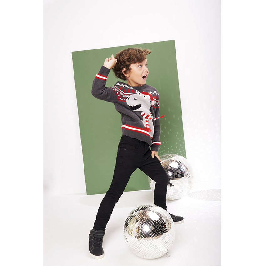 Pull de Noël en tricot dinosaure fantaisie pour garçon 