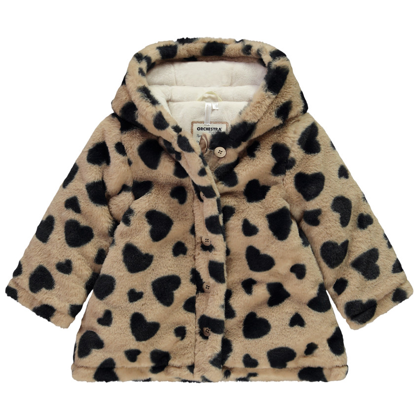 Manteau fantaisie imprimé cœur fausse fourrure pour bébé fille  