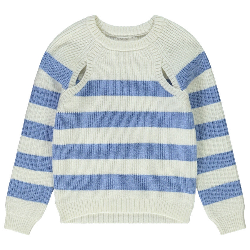 Pull en tricot rayé avec emmanchures ajourées pour fille 
