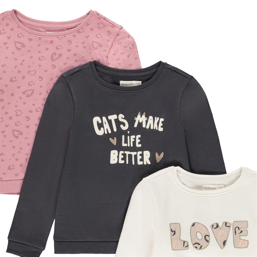 Lot de 3 sweats fantaisie en molleton pour fille 