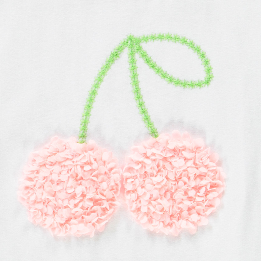 T-shirt met korte mouwen print kersen 3D bloemblaadjes effect voor meisjes 