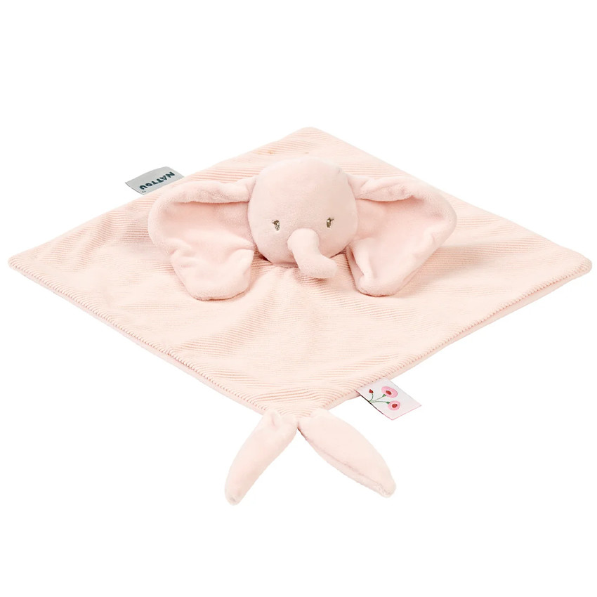Doudou éléphant - Fanfan - Velours côtelé - Rose - 27x27 cm  