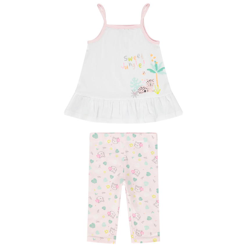 Set van 2 stuks Tanktop + bedrukte corsaire voor baby meisje 